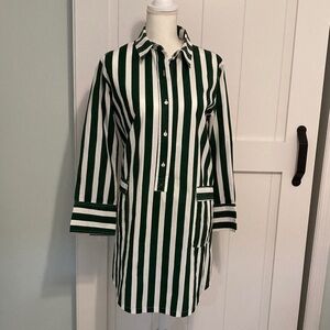 Pomander Place Green and White Striped Shirt Dress. Size M